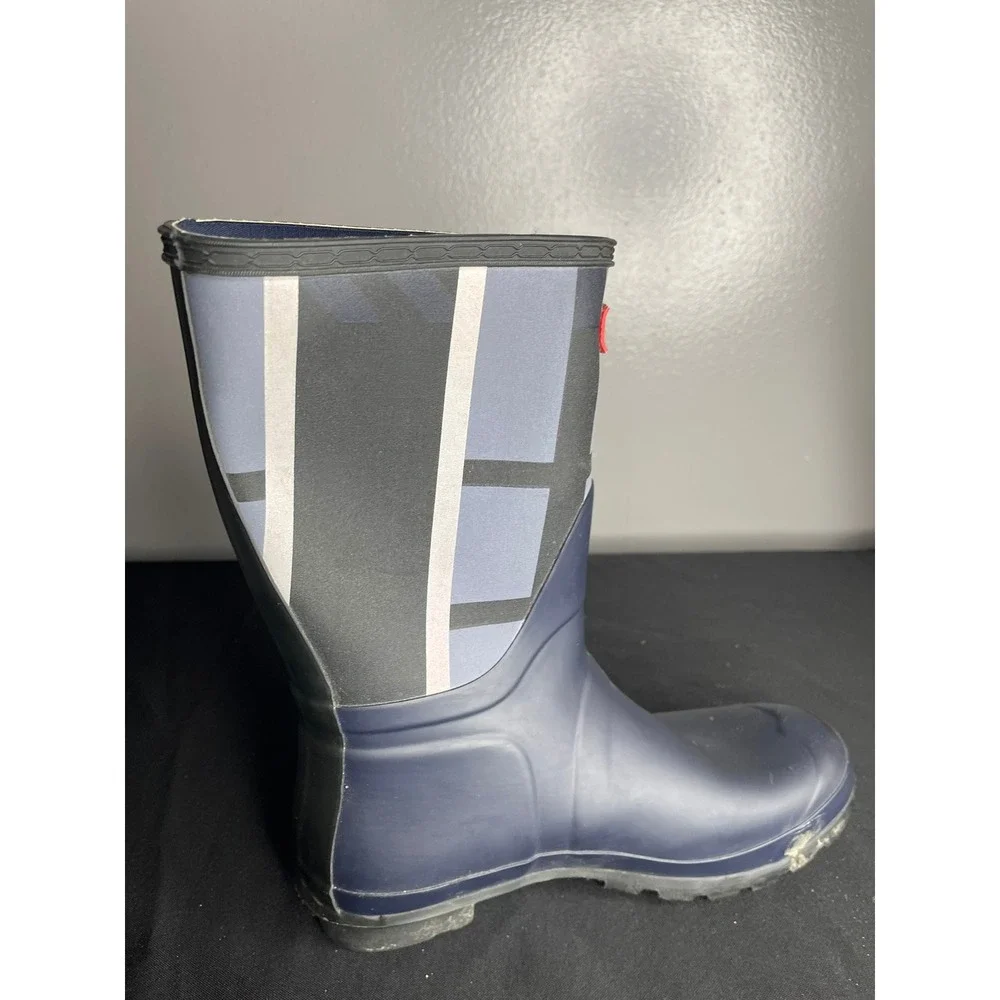 Hunter Original Short Navy Blue Geometric Block Rain Boot Single Shoe Womens 8
